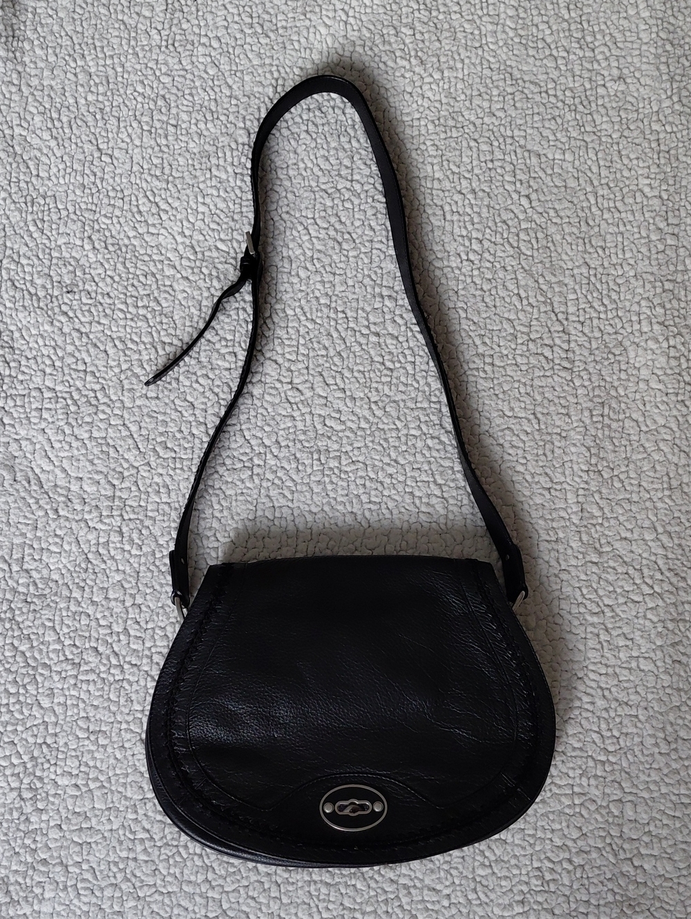 Sigrid Olsen Classic Black Leather Crossbody Saddle Bag